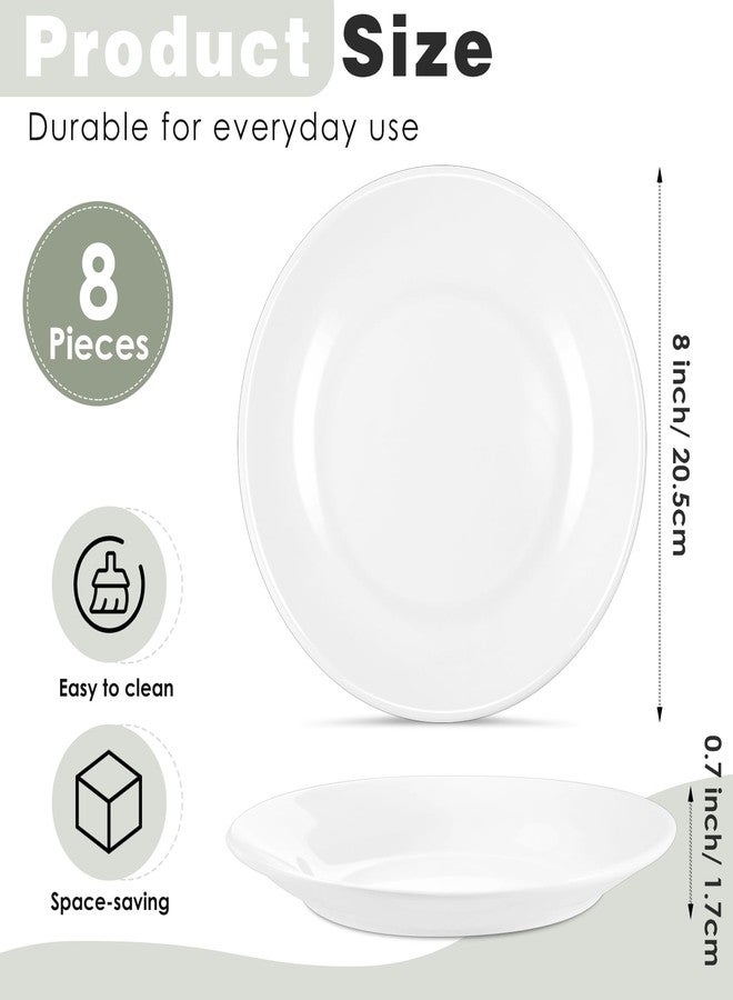 Dyrfolm 8 Pcs Ceramic Salad Plates, 8 Inch Ceramic Appetizer Plates,White Dinner Plate,Round Porcelain Serving Plate for Appetizers Dessert Salad, Microwave & Dishwasher Safe - Image 2