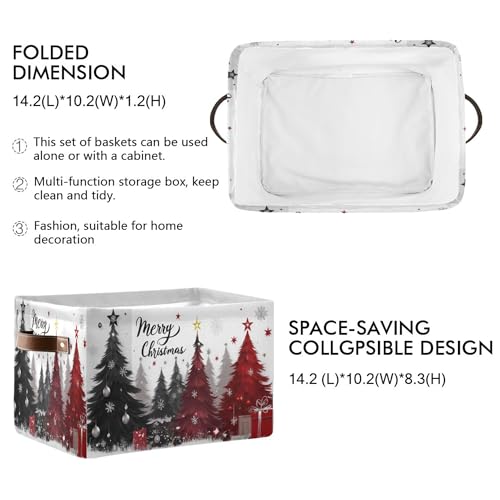 Wamika Christmas Tree Storage Basket with Waterproof Liner and PU Handles Xmas Winter Gray Black Red Snowflake Storage Bins Boxes 142 Collapsible Decorative Baskets for Bedroom Closet Office 1 Pack - Image 3