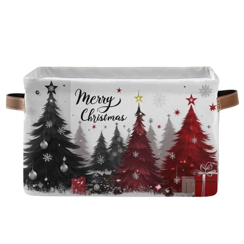 Wamika Christmas Tree Storage Basket with Waterproof Liner and PU Handles Xmas Winter Gray Black Red Snowflake Storage Bins Boxes 142 Collapsible Decorative Baskets for Bedroom Closet Office 1 Pack - Image 1