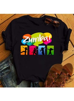 Zumba Floral Print Short Sleeve T-Shirt Womens Top Fashionable Casual Style round Neck Fit Type Polyester Fiber Modal Fabric 27-Black