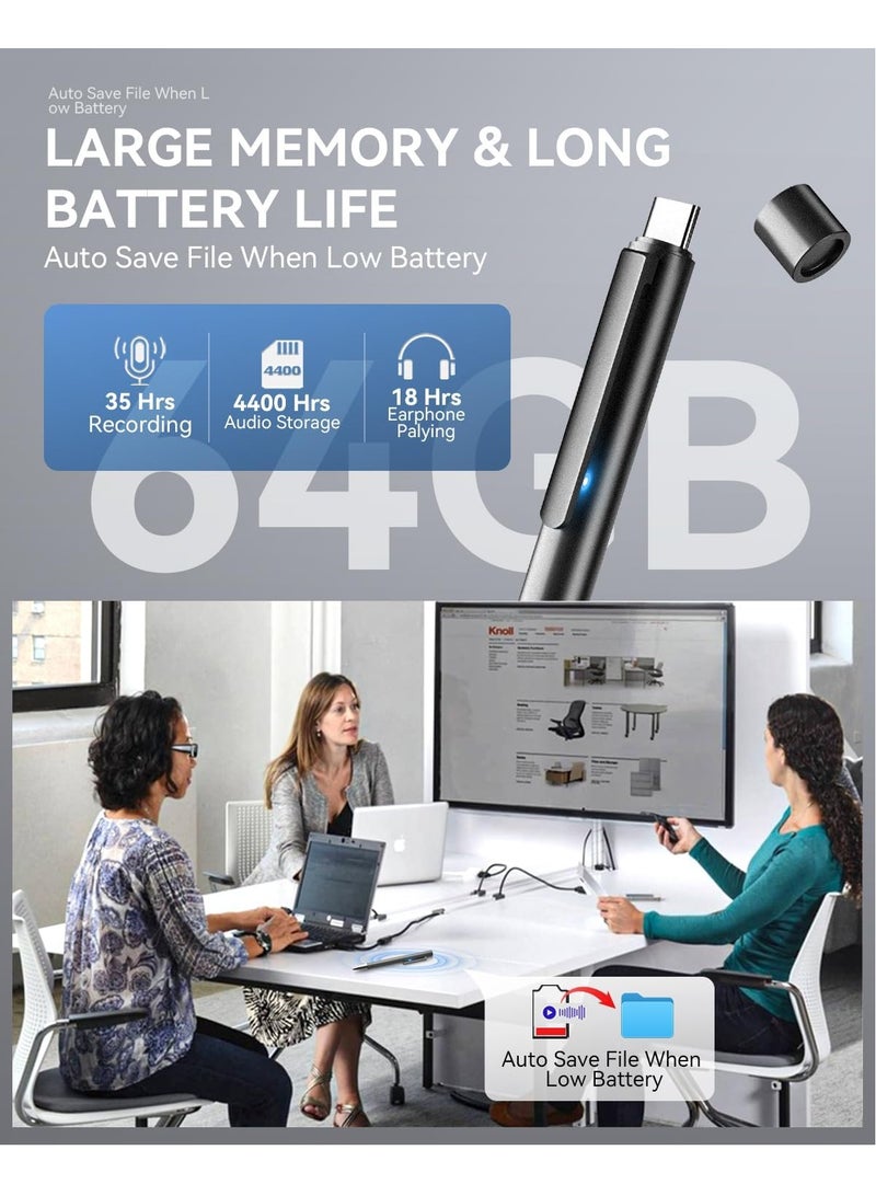 KADIP 64GB Professional Voice Recorder for Lectures Meetings, Portable Audio Recorder, Digital Voice Activated Recorder with Playback, Dictaphone Recording Device with AI Noise Cancellation,Support OTG  - Image 2