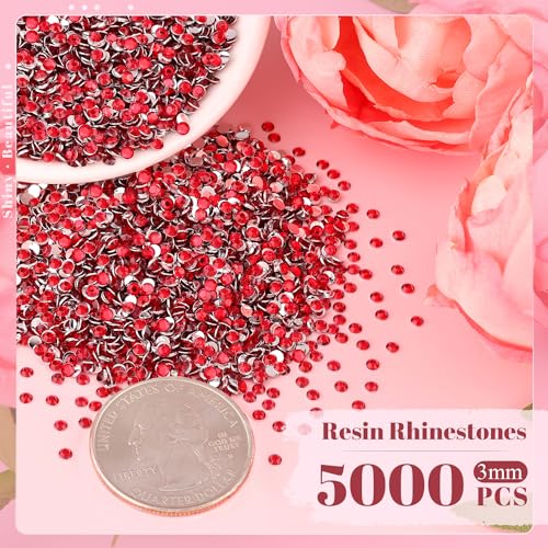 BELLEBOOST 5000PCS 3mm Resin Rhinestones in Bulk (Red), Bedazzling Flatback Crystals for Crafts DIY Nail Decoration, Gems Charms for Tumbler Shoes Clothing Fabric with Pickup Pen and Tweezers - Image 2