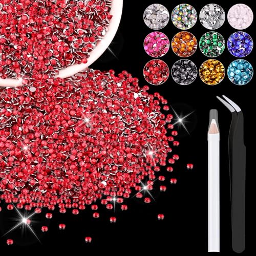 BELLEBOOST 5000PCS 3mm Resin Rhinestones in Bulk (Red), Bedazzling Flatback Crystals for Crafts DIY Nail Decoration, Gems Charms for Tumbler Shoes Clothing Fabric with Pickup Pen and Tweezers - Image 1