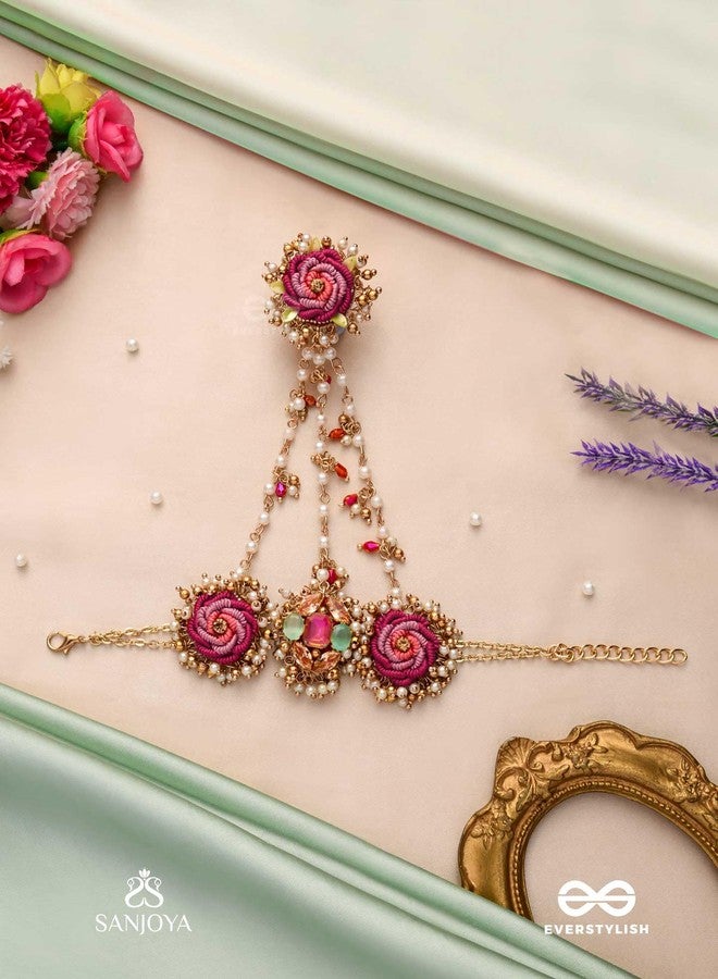 SANJOYA BY EVERSTYLISH Gulratna Jewel Of Roses Handcrafted Rose Haathphool With Beaded Fringes, Pearls And Gem Details Lightweight Jewelry For Women | Party, Festive, Wedding & Gifting - Image 5