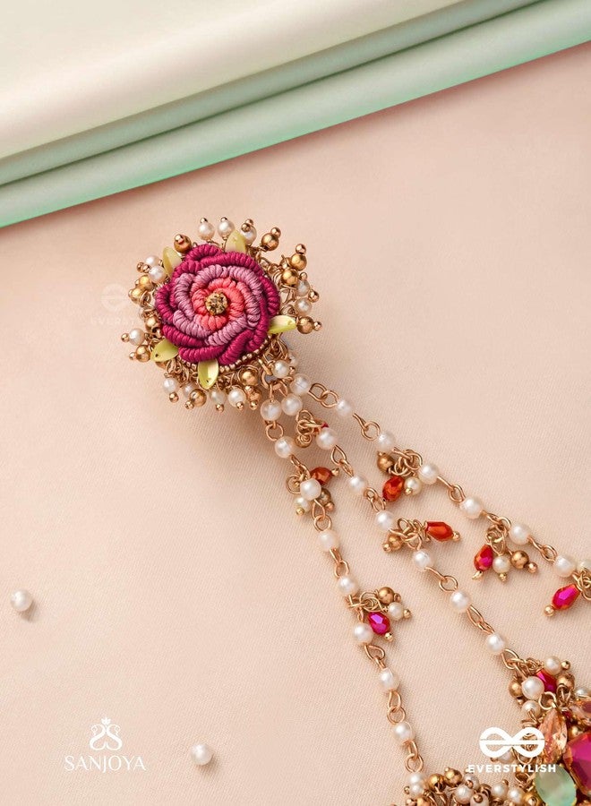 SANJOYA BY EVERSTYLISH Gulratna Jewel Of Roses Handcrafted Rose Haathphool With Beaded Fringes, Pearls And Gem Details Lightweight Jewelry For Women | Party, Festive, Wedding & Gifting - Image 4