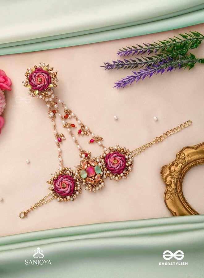 SANJOYA BY EVERSTYLISH Gulratna Jewel Of Roses Handcrafted Rose Haathphool With Beaded Fringes, Pearls And Gem Details Lightweight Jewelry For Women | Party, Festive, Wedding & Gifting - Image 3