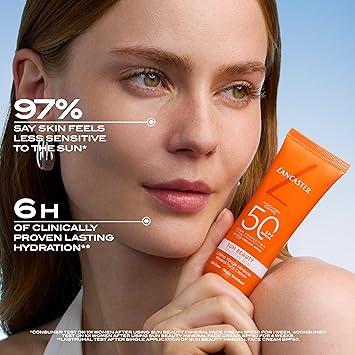Lancaster كريم وجه معدني للبشرة الحساسة من لانكستر صن بيوتي SPF50 50 مل حماية شمسية واسعة النطاق مع مركب تنشيط تان قوام خفيف الوزن تركيبة مقاومة للماء مناسبة لجميع أنواع البشرة - Image 4