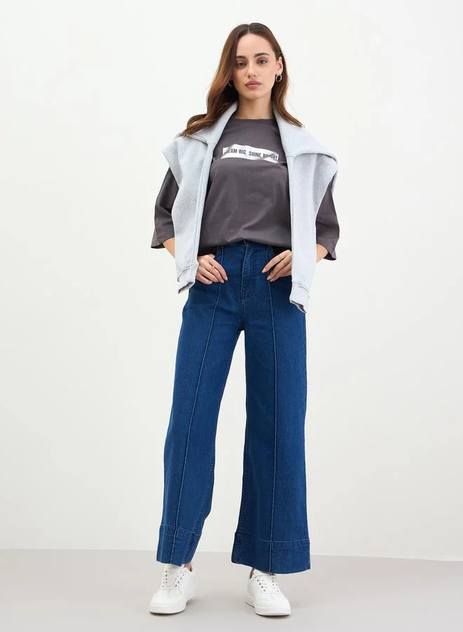 Styli Charcoal Slogan Print Oversized T-Shirt