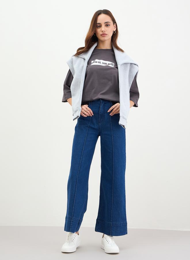 Styli Charcoal Slogan Print Oversized T-Shirt - Image 2