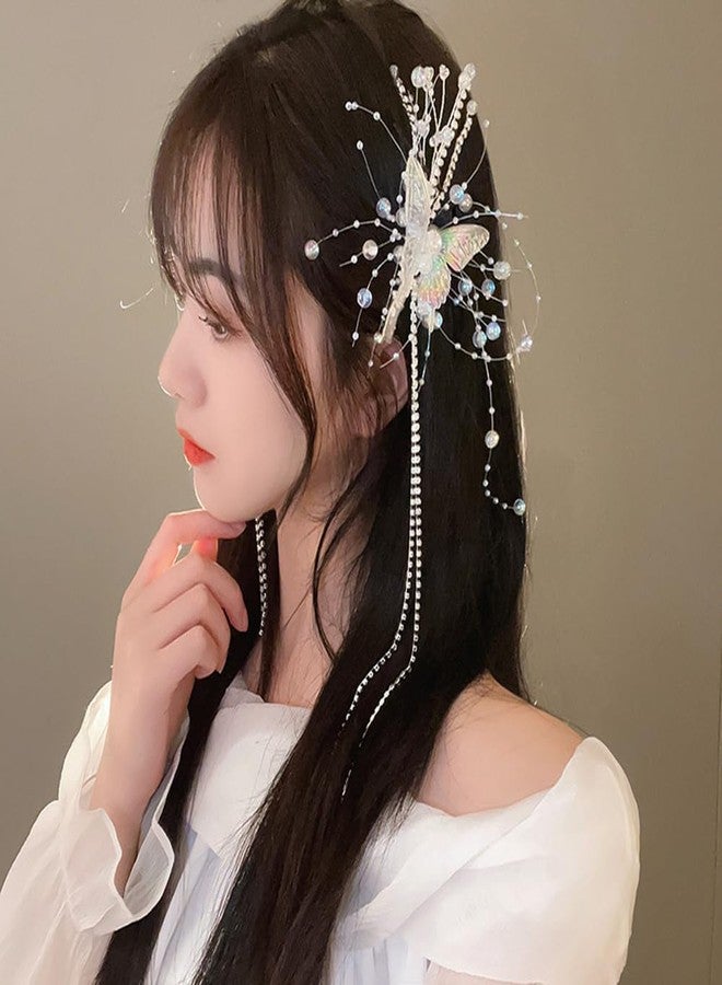 ويوپار مشابك شعر ودبابيس شعر مزينة بشرابة على شكل فراشة مرصعة بأحجار الراين الكريستالية من Wiwpar - إكسسوارات شعر مزخرفة للنساء والفتيات (عبوة واحدة) - Image 1