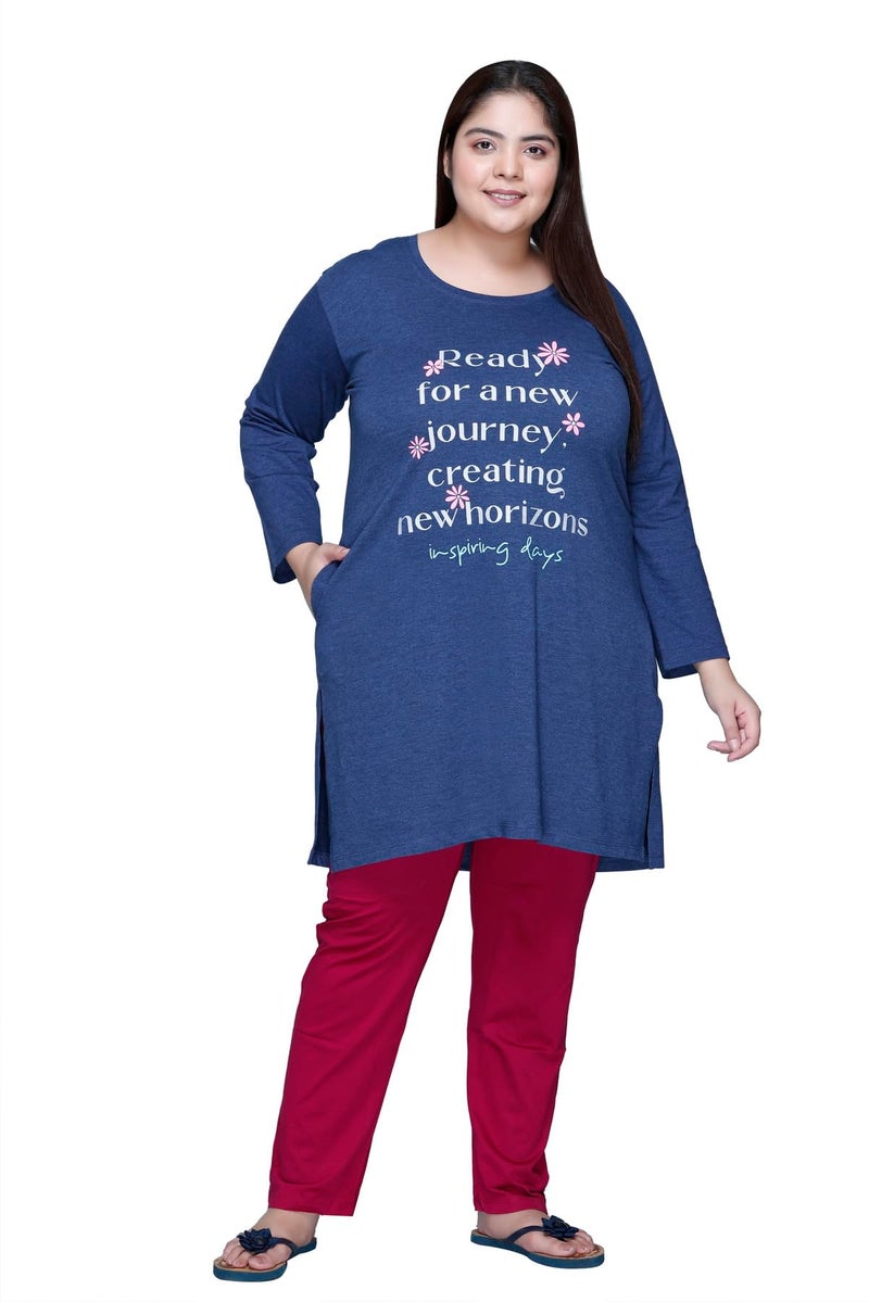In Love Women's Cotton Chest Printed Full Sleeve Plus Size Long T-Shirt,FSLP570F04_XL - Image 1