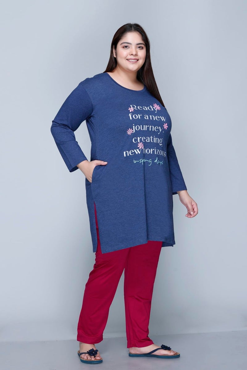 In Love Women's Cotton Chest Printed Full Sleeve Plus Size Long T-Shirt,FSLP570F04_XL - Image 4