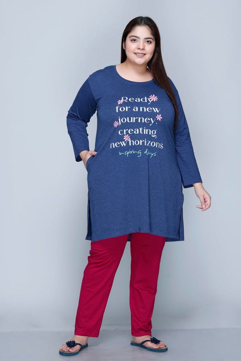 In Love Women's Cotton Chest Printed Full Sleeve Plus Size Long T-Shirt,FSLP570F04_XL - Image 2