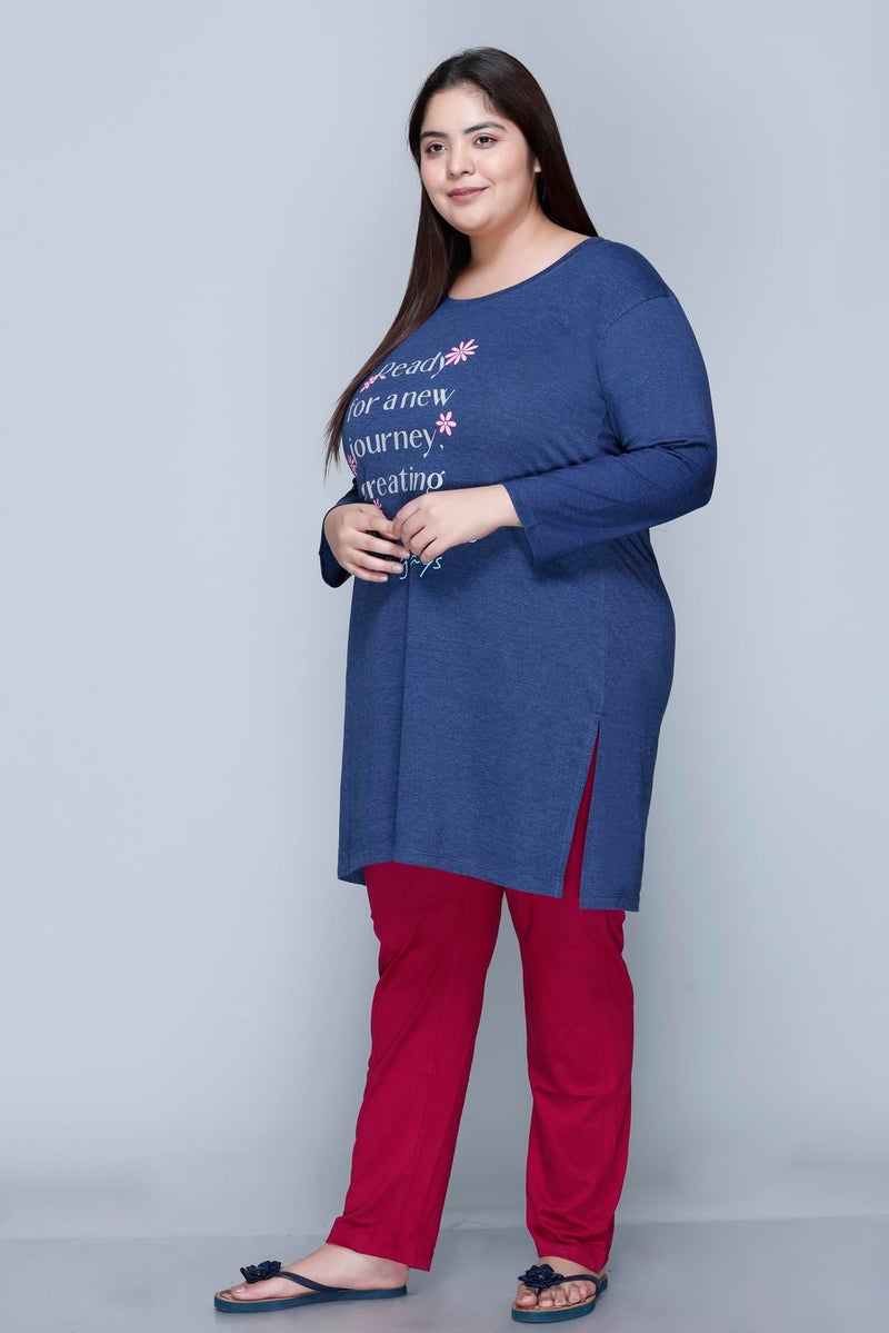 In Love Women's Cotton Chest Printed Full Sleeve Plus Size Long T-Shirt,FSLP570F04_XL - Image 5