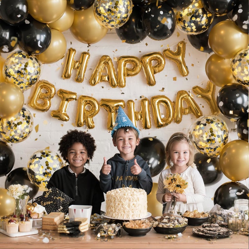 PUFFLD Black and Gold Balloons, 60PCS 12 Inch Metallic Gold and Black Confetti Balloons Black Latex Balloons and Gold Latex Balloons for Birthday Graduation Anniversary Wedding Party Decorations - Image 2