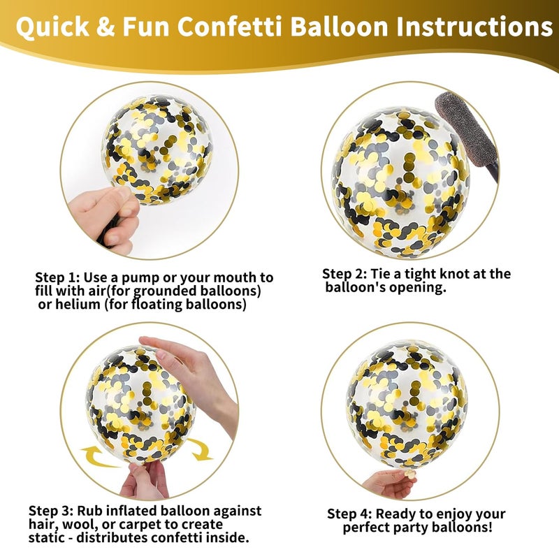 PUFFLD Black and Gold Balloons, 60PCS 12 Inch Metallic Gold and Black Confetti Balloons Black Latex Balloons and Gold Latex Balloons for Birthday Graduation Anniversary Wedding Party Decorations - Image 5