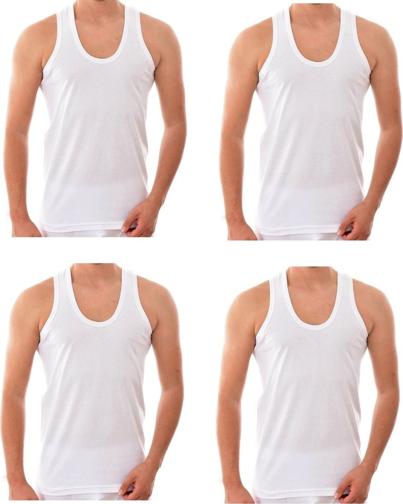 KYC Shopping Men's 4 Piece White Classic Cotton Strappy Premium Undershirt  - Image 1