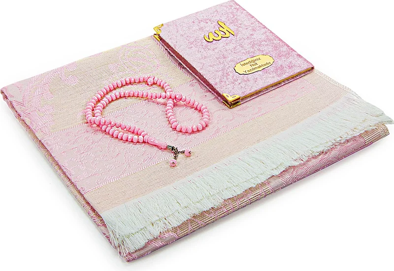 ايهفان اونلاين Pink Mevlüt Gift Velvet Covered Book of Yasin Prayer Beads Dowry Prayer Rug Set