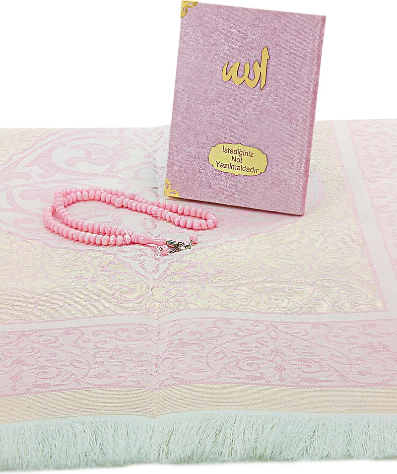 ايهفان اونلاين Pink Mevlüt Gift Velvet Covered Book of Yasin Prayer Beads Dowry Prayer Rug Set