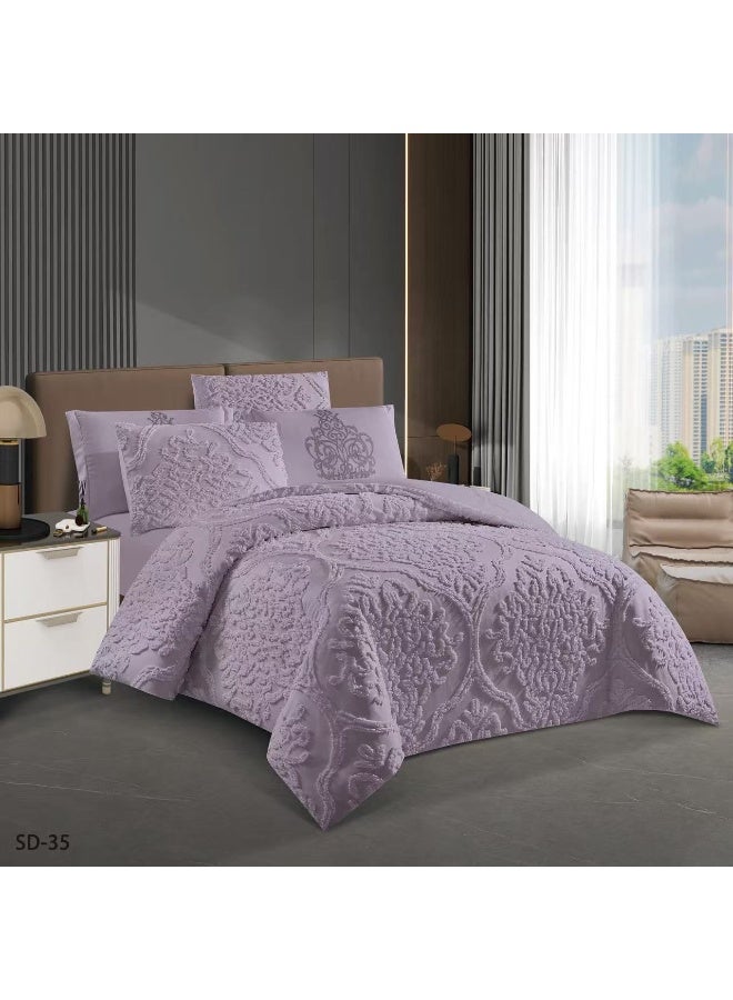 6-Piece King Size Tufted Comforter Set with Fixed Filling – Soft Cotton Embroidered Bedding, Fitted Sheet 200x200cm & 4 Pillowcases