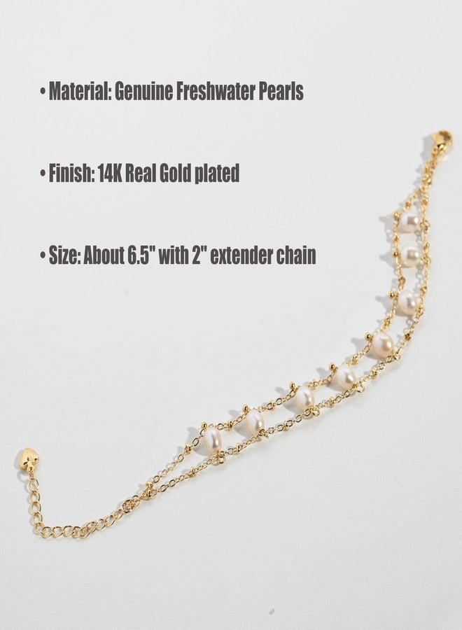 VLINRAS Pearl Bracelet Gold Double Layers Natural Freshwater Pearl Beaded Bracelet Bridesmaid Gift Wedding Jewelry - Image 3