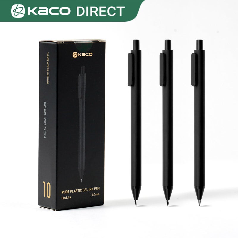 Kaco PURE Gel Pens Black Ink 0.7 mm Medium Point, 10 Pieces Set, Original Design, Quick Drying Aesthetic Note Taking Pens Office Supplies Cute Stationery (10 Black) - Image 4