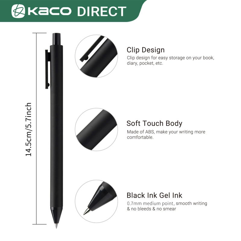Kaco PURE Gel Pens Black Ink 0.7 mm Medium Point, 10 Pieces Set, Original Design, Quick Drying Aesthetic Note Taking Pens Office Supplies Cute Stationery (10 Black) - Image 5
