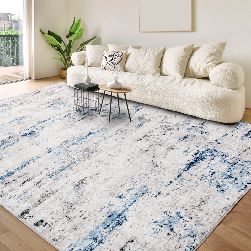Gent drizz Area Rug Living Room Rugs: 5x7 Large Soft Indoor Carpet Modern Abstract Rug with Non Slip Rubber Backing for Under Dining Table Nursery Home Office Bedroom White Gray Blue - Image 5