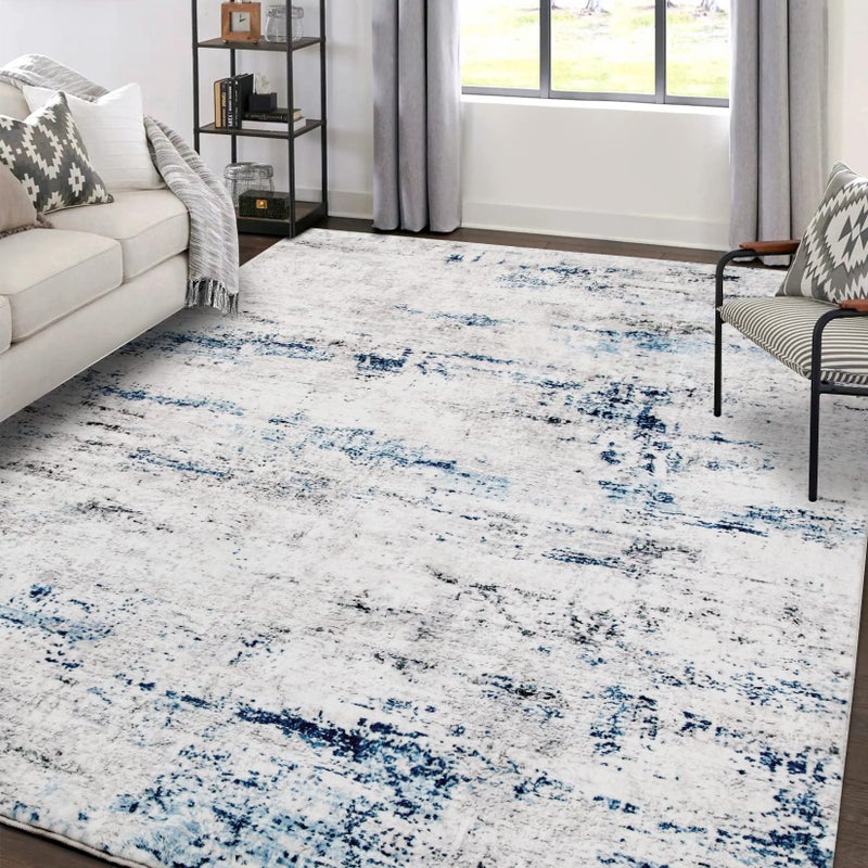 Gent drizz Area Rug Living Room Rugs: 5x7 Large Soft Indoor Carpet Modern Abstract Rug with Non Slip Rubber Backing for Under Dining Table Nursery Home Office Bedroom White Gray Blue - Image 1