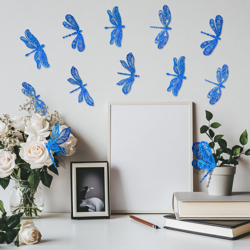 DELEMI 60 PCS 3D Dragonfly Decord Decor Decords Decords Blue Metallic-Sterboard Dragonfly Wall Decal Modern Modern Animal Print Indoor Use - Image 4