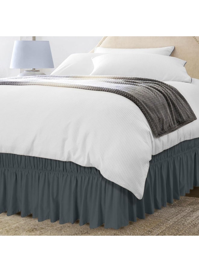 Utopia Bedding King Elastic Bed Ruffle - Easy Wrap Around Ruffle - Microfiber Bed Skirt with Adjustable Elastic Belt 16 Inch Tailored Drop - Hotel Quality Bedskirt, Fade Resistant (King, Grey) - Image 1