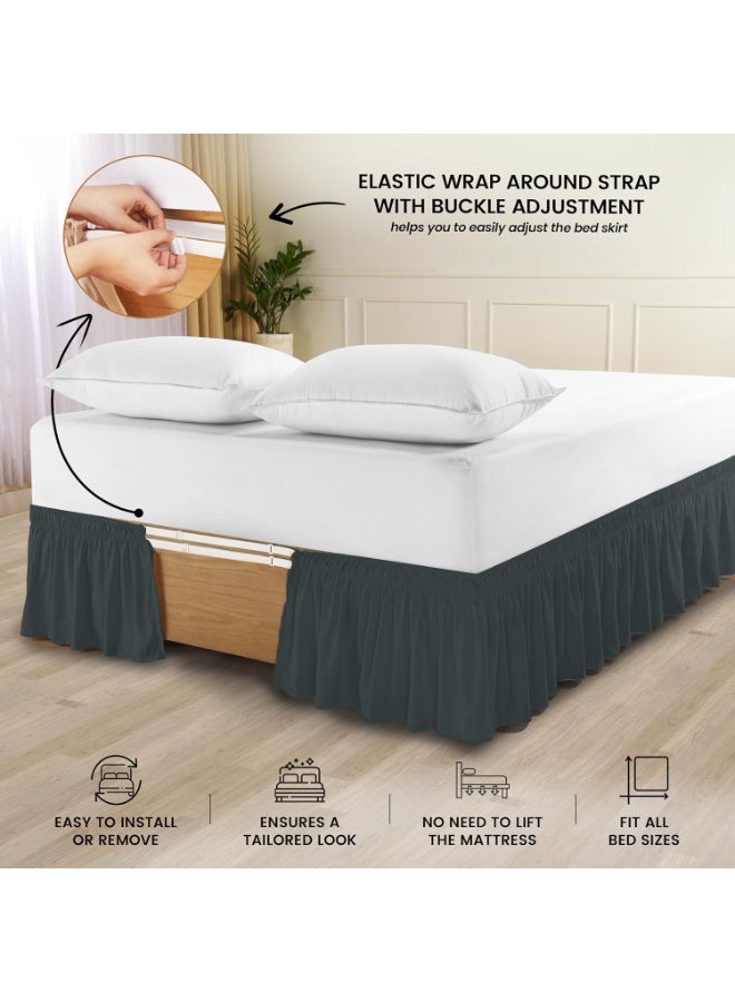 Utopia Bedding King Elastic Bed Ruffle - Easy Wrap Around Ruffle - Microfiber Bed Skirt with Adjustable Elastic Belt 16 Inch Tailored Drop - Hotel Quality Bedskirt, Fade Resistant (King, Grey) - Image 3