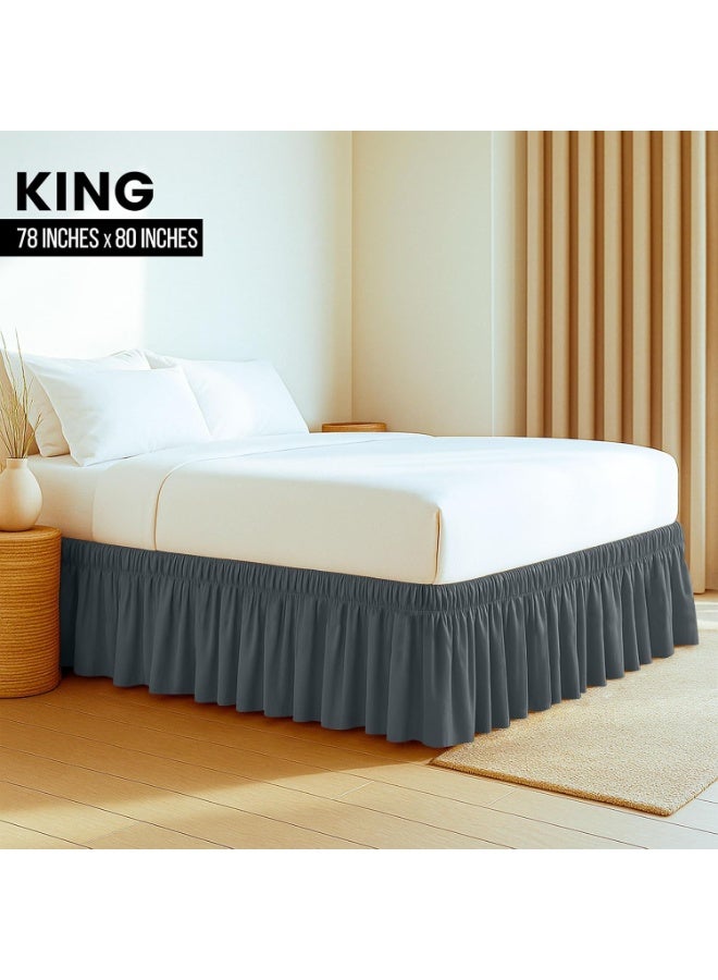 Utopia Bedding King Elastic Bed Ruffle - Easy Wrap Around Ruffle - Microfiber Bed Skirt with Adjustable Elastic Belt 16 Inch Tailored Drop - Hotel Quality Bedskirt, Fade Resistant (King, Grey) - Image 2