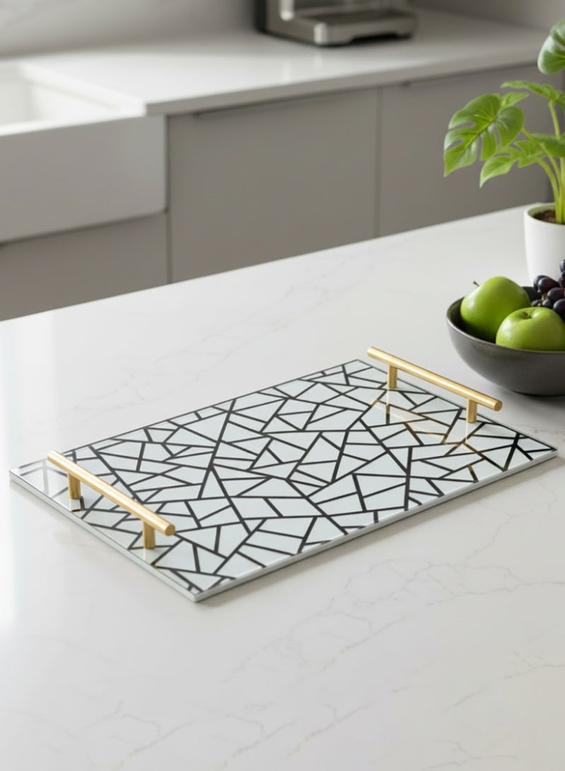 لوحة صينية تقديم من الأكريليك بتصميم مزخرف ومقابض معدنية ذهبية اللون - Image 1