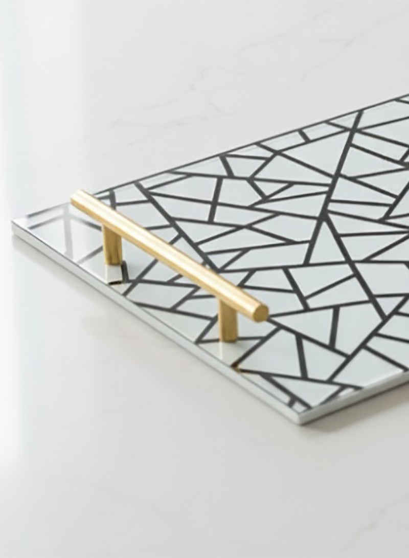 لوحة صينية تقديم من الأكريليك بتصميم مزخرف ومقابض معدنية ذهبية اللون - Image 5