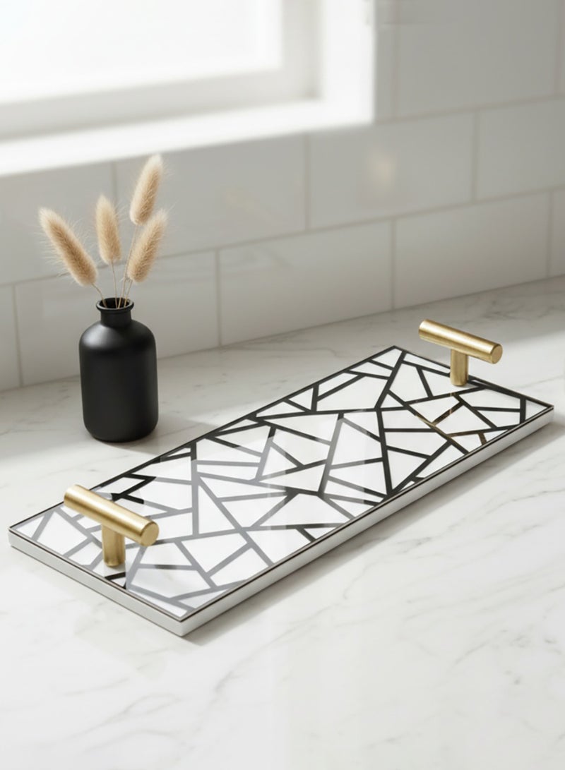 لوحة صينية تقديم من الأكريليك بتصميم مزخرف ومقابض معدنية ذهبية اللون - Image 2