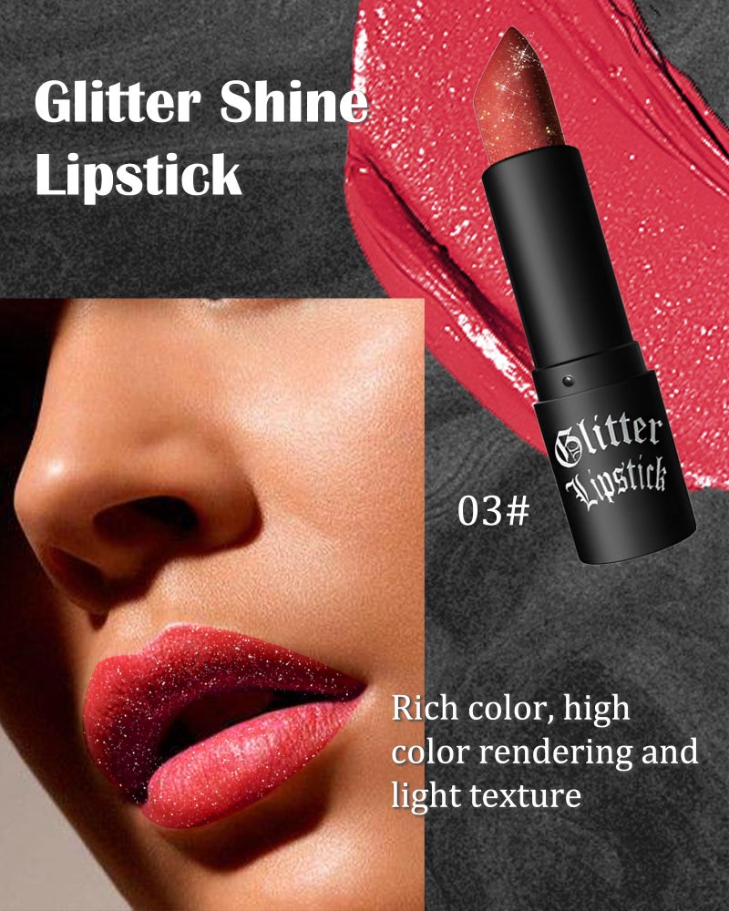 LYSdefeu Diamond Glitter Matte Lipstick,Ruby Red Metallic Shimmer Lip Gloss Lip Tint Stain,Sparkling High Pigment Tinted Lip Balm,Longlasting Waterproof Non-Stic Cup Lipstain Lipgloss,Makeup Gift for Women-03 - Image 2