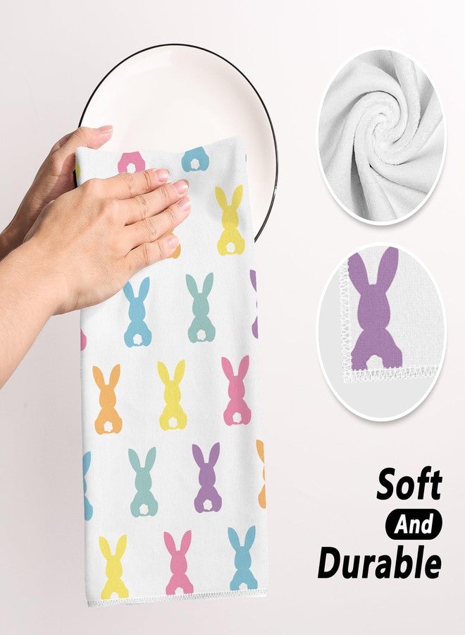 Siilues Easter Kitchen Towels, Colorful Bunny Happy Easter Dish Towels 18x26 Inch Kitchen Hand Towels Seasonal Spring Holiday Decorations Home Party Decor Drying Dishcloth Set of 2 - Image 5