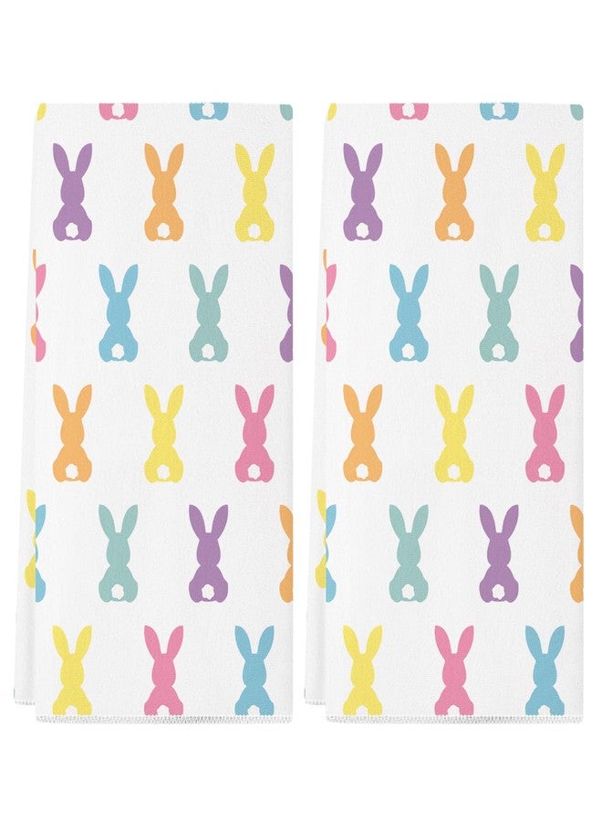 Siilues Easter Kitchen Towels, Colorful Bunny Happy Easter Dish Towels 18x26 Inch Kitchen Hand Towels Seasonal Spring Holiday Decorations Home Party Decor Drying Dishcloth Set of 2 - Image 1