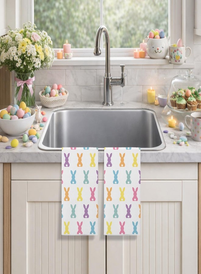 Siilues Easter Kitchen Towels, Colorful Bunny Happy Easter Dish Towels 18x26 Inch Kitchen Hand Towels Seasonal Spring Holiday Decorations Home Party Decor Drying Dishcloth Set of 2 - Image 2