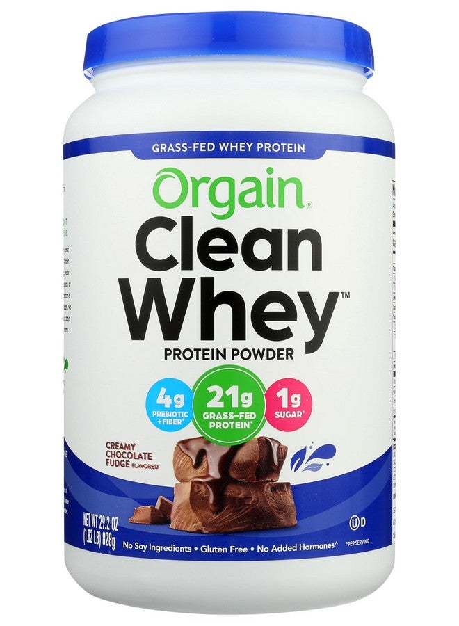 Orgain Whey Protein Powder, Creamy Chocolate Fudge - 21g Grass Fed Dairy Protein, 5g BCAAs, 4g Prebiotic Fiber, No Sugar Added, No Added Hormones, Gluten Free, Kosher, For Shakes & Smoothies - 1.82lb