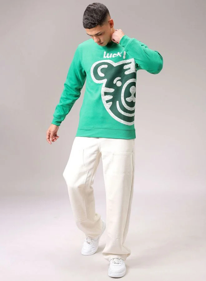 The Indian Garage Co Men Regular Fit Placement Print Crew Neck Overhead Sweatshirt