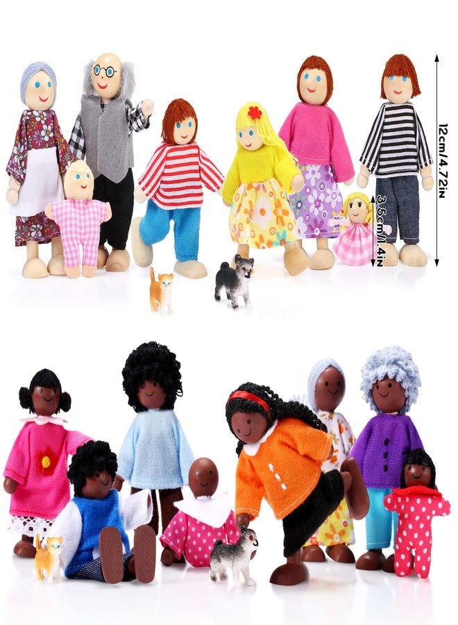 Skylety 20 Pcs Wooden Dollhouse Family Set of 16 Mini People Figures and 4 Pets, Wooden Dollhouse Dolls Cosplay Family Figures Accessories for Pretend Toy(Cute Style) - Image 2