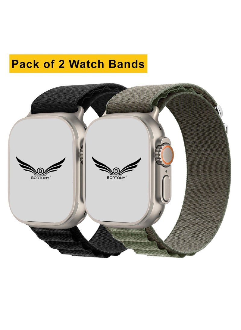 BORTONY - Pack of 2 Apple Watch Band Alpine Loop Band 49mm 45mm 44mm for Men Women Nylon Woven Sport Strap Compatible with iWatch Series 8 Ultra 7 SE 6 5 4 3 2 1 - Image 1