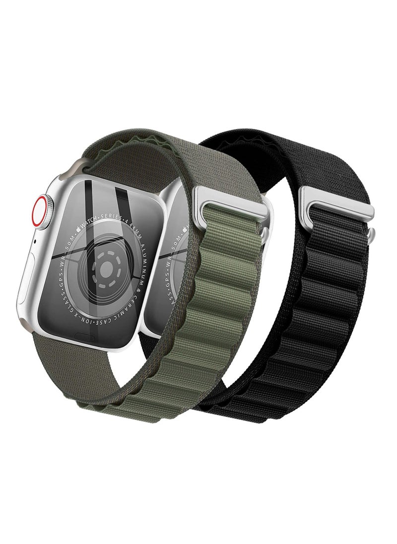 BORTONY - Pack of 2 Apple Watch Band Alpine Loop Band 49mm 45mm 44mm for Men Women Nylon Woven Sport Strap Compatible with iWatch Series 8 Ultra 7 SE 6 5 4 3 2 1 - Image 1