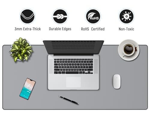 JIALONG Desk Mat - Large Desk Pad, Gaming Mouse Pad, Office Desk Protector with Anti-slip Base, Anti-wear Personalized Design, Mousepad in Mid-Grey - Image 5