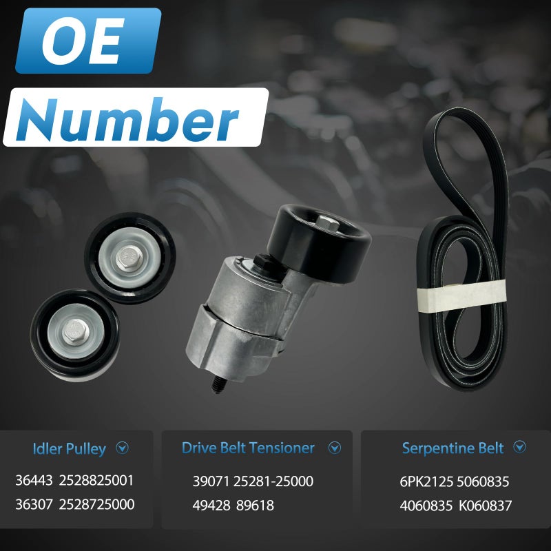 Autoxbtc Drive Belt Tensioner ï¼†Serpentine Belt ï¼† Idler Pulley Kit Fit for Hyundai Santa Fe Sonata Tucson Kia Forte Magentis Optima Sorento Replaces 6PK2125 2528125000 2528825001 2528725110 - Image 4