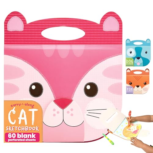 OOLY Carry Along Sketchbook for Kids, 60 Pages, 9 x 7 inches, Portable Sketch Book, Drawing Pad for Travel - Cat - Image 1