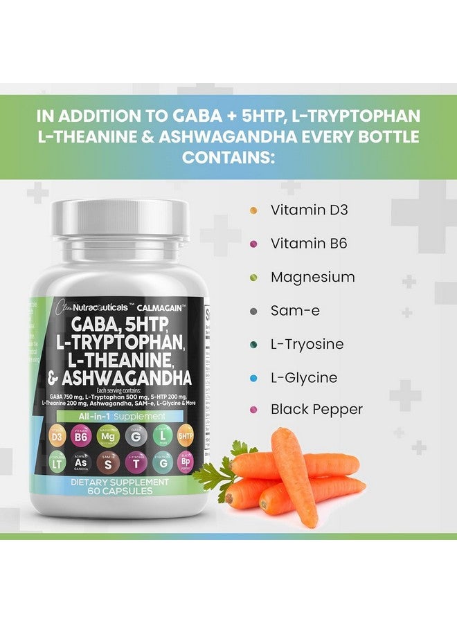 Clean Nutraceuticals كلين نيوتراسيتيكالز غابا 750 ملغ 5 إتش تي بي 200 ملغ إل تريبتوفان 500 ملغ إل ثيانين 200 ملغ أشواغاندا سام-إي إل-غليسين - فيتامينات دعم المزاج للنساء والرجال مع إل-تيروسين (90 حبة (عبوة من 3)) - Image 4