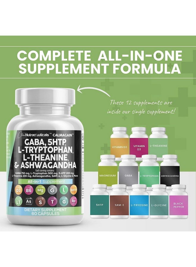 Clean Nutraceuticals كلين نيوتراسيتيكالز غابا 750 ملغ 5 إتش تي بي 200 ملغ إل تريبتوفان 500 ملغ إل ثيانين 200 ملغ أشواغاندا سام-إي إل-غليسين - فيتامينات دعم المزاج للنساء والرجال مع إل-تيروسين (90 حبة (عبوة من 3)) - Image 2